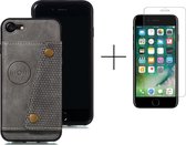 Card case voor Apple iPhone 8 | iPhone 7 | SE 2020 | Hoogwaardig PU Leren Hoesje | Kaarthouder | Telefoonhoesje | Grijs + 1x screenprotector