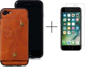 Card case voor Apple iPhone 8 | iPhone 7 | SE 2020 | Hoogwaardig PU Leren Hoesje | Kaarthouder | Telefoonhoesje | Bruin + 1x screenprotector