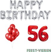 56 jaar Verjaardag Versiering Ballon Pakket Rood & Zilver