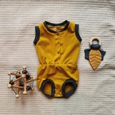 BolleBillen Handgemaakt - Retro Romper - Ook voor wasbare luiers - Mouwloos oker geel - Maat 56/62 - Eco Katoen - kleding voor jongens en meisjes