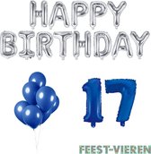 17 jaar Verjaardag Versiering Ballon Pakket Blauw & Zilver