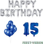 15 jaar Verjaardag Versiering Ballon Pakket Blauw & Zilver
