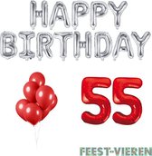 55 jaar Verjaardag Versiering Ballon Pakket Rood & Zilver
