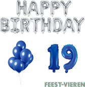 19 jaar Verjaardag Versiering Ballon Pakket Blauw & Zilver