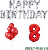 8 jaar Verjaardag Versiering Ballon Pakket Rood & Zilver
