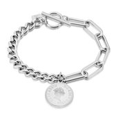 Twice As Nice Armband in edelstaal, 2 verschillende kettingen, munt  17 cm