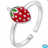 Zilver ringetje- Aardbei-verstelbaar-kinderen- Tiener- Mt 15--Charme Bijoux