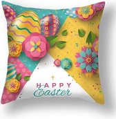 Sierkussen kussenhoesje Pasen | gekleurde vlakken, versieringen en paaseieren | Happy Easter | 45 x 45 cm