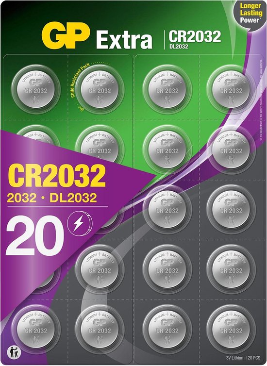 GP Extra Lithium CR2032 - batterijen CR2032 - 3V knoopcel batterij - 20 stuks