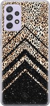 Samsung A72 hoesje siliconen - Chevron luipaard | Samsung Galaxy A72 case | zwart | TPU backcover transparant
