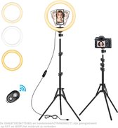 Ringlamp met Statief - 13 inch / 33cm - 3 kleurmodi en 10 helderheid - USB Powered - uitschuifbaar statief tot 176cm - voor make-up, streaming en selfiefotografie