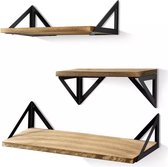 Wandplanken set van 3 stuks - boekenplank - zwevend - industrieel - landelijk - metaal - hout