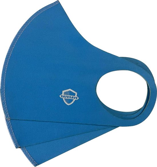 SafeSave mondkapjes-niet medische mondmasker-wasbare en herbruikbare neopreen stoffen mondkapje met leuke print/design-unisex mondkap-3 stuks-cerulaan blauw