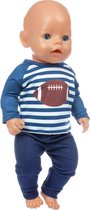 DOLLDREAMS - Poppenkleding - Sport Outfit/pyjama voor jongen met Rugby bal - geschikt voor baby born en Pop tot 43 CM