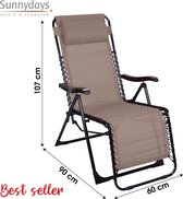 RELAXSTOEL METAAL - 5 POSITIES - OPKLAPBAAR - TEXTILENE TAUPE