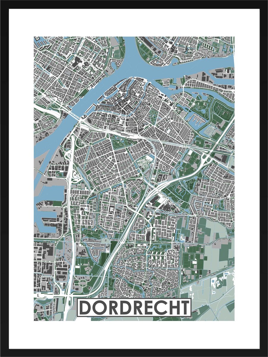 Dordrecht - POSTER INCLUSIEF MODERNE LIJST | stadskaart | stadsplattegrond | stad | 40x30cm - MijnHONCK