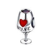 Rood wijn glas bedel met zirkonia | Zilverana | bedel | geschikt voor alle bekende merken | 925 zilver | moederdag