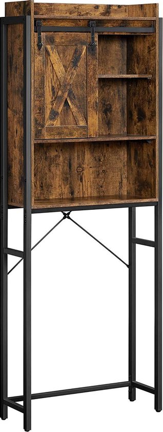 GOPLUS Toiletkast met opbergvakken, houten toiletrek met schuifdeur, badkamerkast, vintage badkamerrek, wasruimte, 84 x 17 x 128 cm, bruin