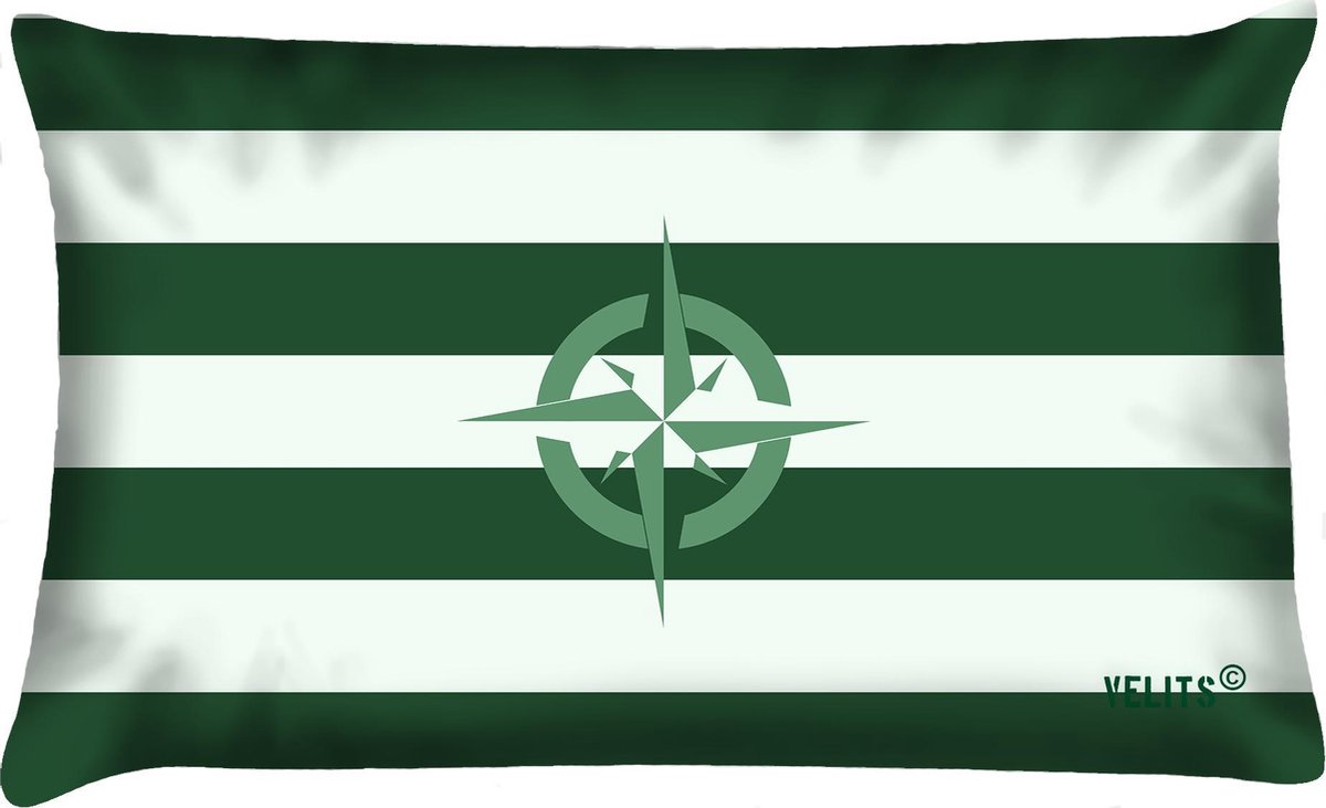 Velits outdoor Sierkussen - Buitenkussen Groene Vingers Waterafstotend Bootkussen Streep Kompas - Groen - 60 Cm X 40 Cm