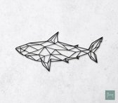Laserfabrique Wanddecoratie - Geometrische Haai - Medium - Zwart - Geometrische dieren en vormen - Houten dieren - Muurdecoratie - Line art - Wall art