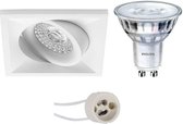 LED Spot Set - Pragmi Qiundo Pro - GU10 Fitting - Inbouw Vierkant - Mat Wit - Kantelbaar - 80mm - Philips - SceneSwitch 827 36D - 1.5W-5W - Warm Wit 2200K-2700K - Dimbaar - BSE