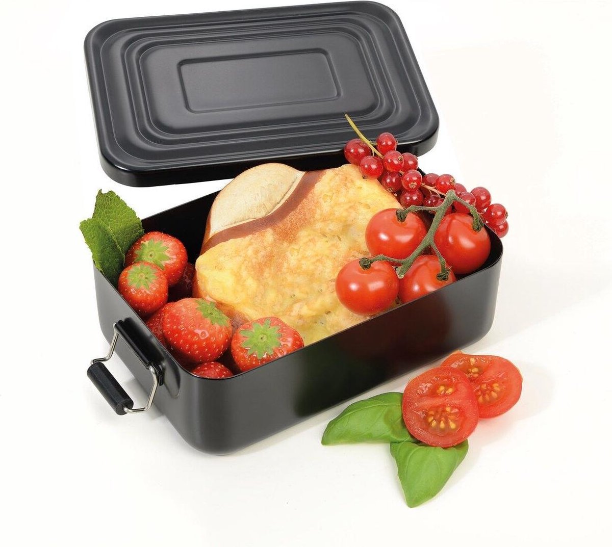 TROIKA zwarte doos, Lunchbox met clipslot