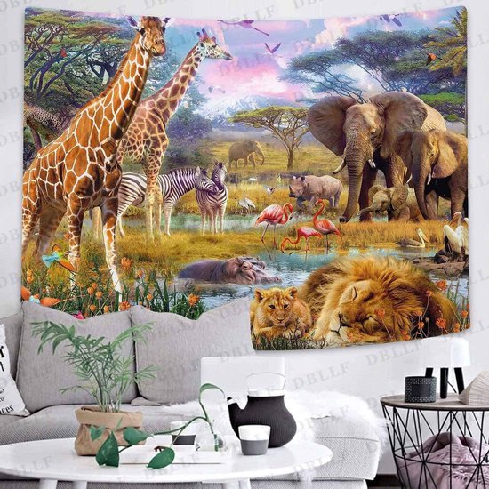Ulticool - Safari Animaux Nature Girafe Elephant - Tapisserie - 200x150 cm - Groot tapisserie - Affiche
