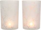 J-Line Windlicht Boom+Vogel Glas Groen/Roze Large Assortiment Van 2
