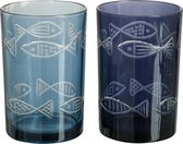 J-Line Windlicht Vis Glas Donkerblauw/Lichtblauw Large Assortiment Van 2