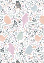 Cadeaupapier met Vogels in Pastelkleuren- Breedte 60 cm - 200m lang
