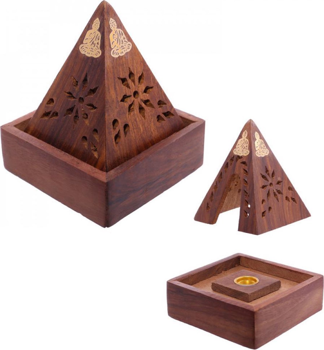 Piramide met Sheesham Hout Boeddha voor Kegels