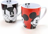 Drinkbeker 2 stuks Mickey Mouse | Disney grijze en rode drinkmokken | keramiek 350ml | DM05