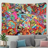 Ulticool - Psychedelisch Trippy Crazy Faces - Tapestry Blacklight Fluoriserend Decoratie - Magic Glow in the Dark - Fluor Neon Wandkleed - 200x150 cm - Groot wandtapijt - Poster