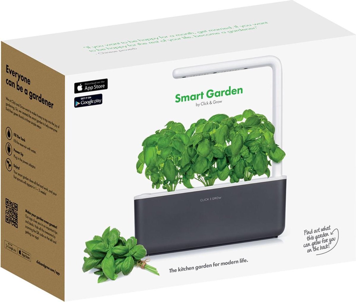 Click and Grow Grow Box, Smart Garden, eenvoudiger dan hydrocultuur kweeksysteem, indoor tuin, kruidentuin, indoor broeikas met 3 plantenpods erbij, donkergrijs