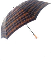 Pierre Cardin golf paraplu met ruiten bruin blauw en recht eisdoorn handvat