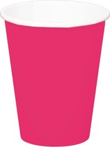 32x stuks drinkbekers van papier fuchsia roze 350 ml - Uni kleuren thema voor verjaardag of feestje