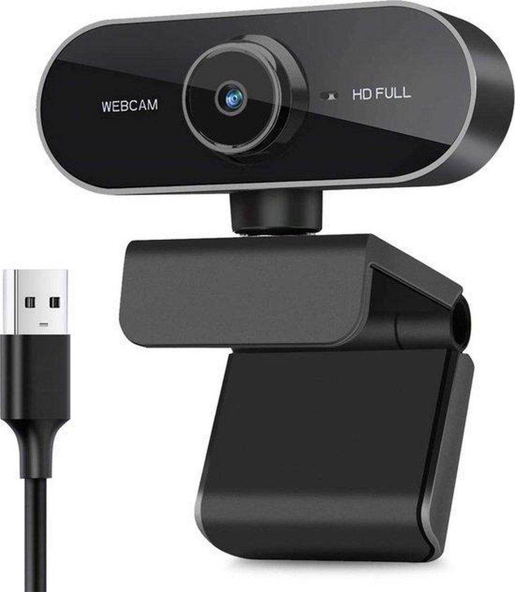 Webcam Full HD - 1080p - USB Webcam met Microfoon - Webcam voor PC of Laptop - Draaibaar - Geschikt voor Windows en Mac - Zwart