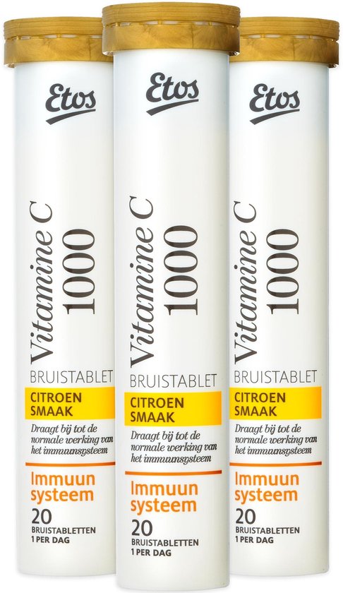 Poëzie Vermelding Verlichting Etos Vitamine C 1000 mg Citroen - 60 bruistabletten (3 x 20) | bol.com