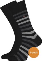 Tommy Hilfiger Duo Stripe Socks (2-pack) - herensokken katoen - gestreept en uni - zwart met grijs - Maat: 43-46