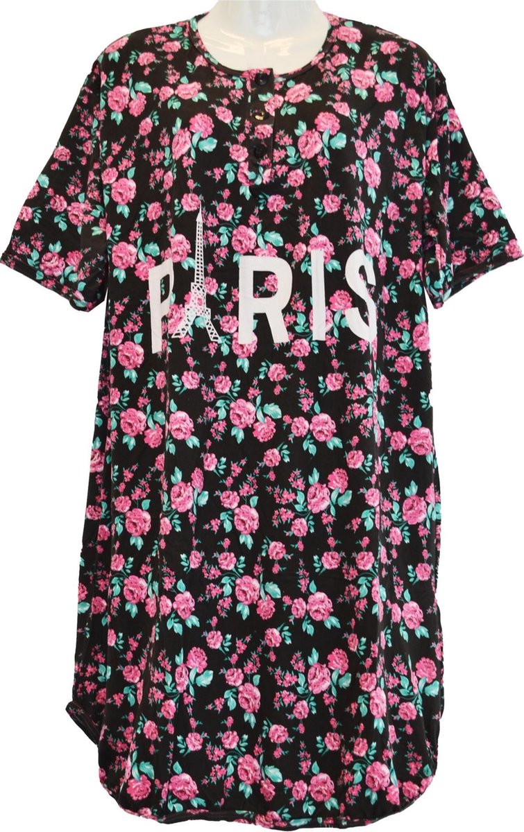 Dames nachthemd 'Paris' gebloemd katoen /polyester roze XXXL