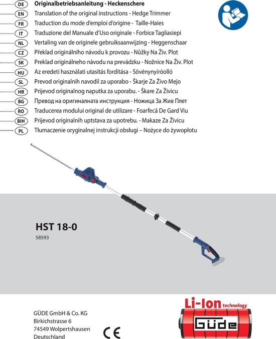 Gude 18 Volt Telescopische Heggenschaar op Accu HST 2,65 Meter van Merkloos	 — afbeelding 2
