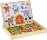 Magnetische Dieren Puzzel En Krijtbord Houten Speelbox | Multifunctioneel 130 Delig | Planche à Dessin à La Craie