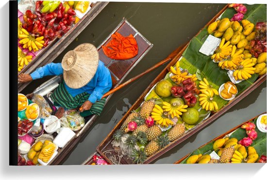 Canvas  - Kano's met Fruit in Vietnam  - 60x40cm Foto op Canvas Schilderij (Wanddecoratie op Canvas)