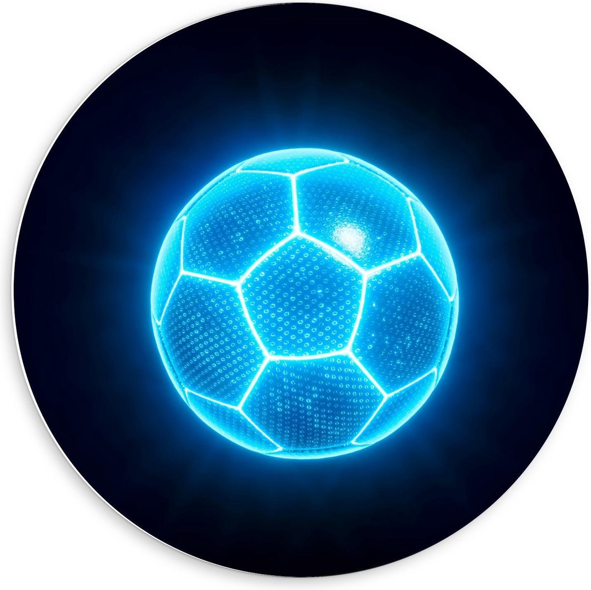 Forex Wandcirkel - Blauwe Neon Voetbal - 60x60cm Foto op Wandcirkel (met ophangsysteem)