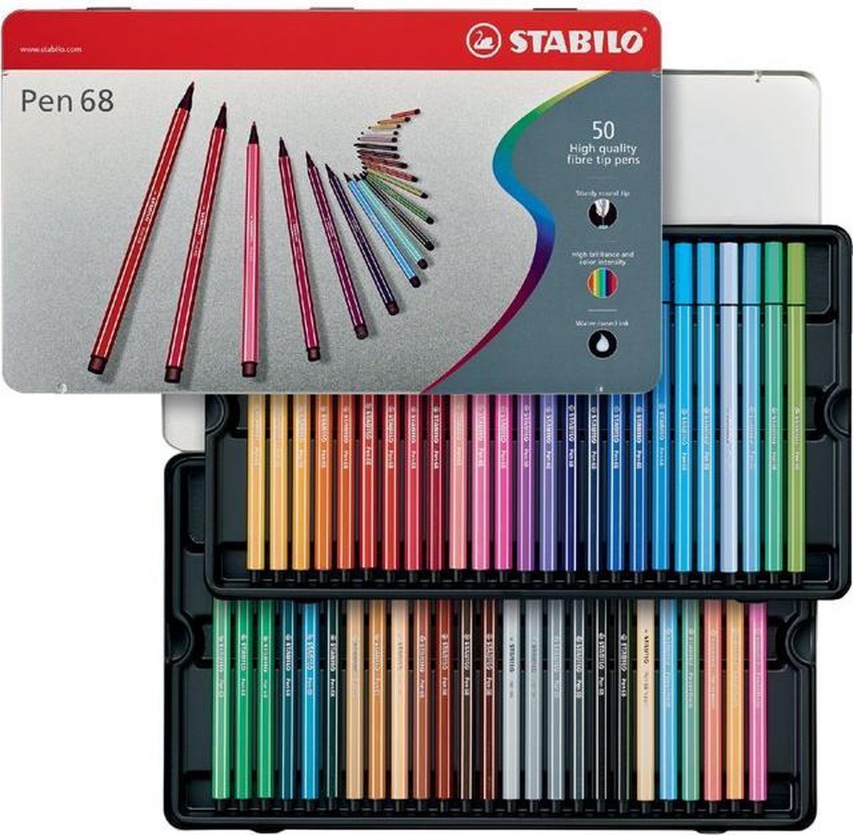 bol.com | STABILO Pen 68 - Premium Viltstift - 50 Stuks Metalen Etui - Met  46 Verschillende Kleuren