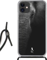 iPhone 11 hoesje met koord - Elephant Black and White