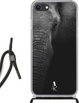 iPhone SE (2020) hoesje met koord - Elephant Black and White
