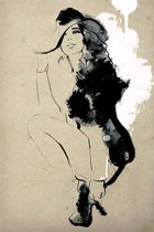 Poster Tekening van een zittende vrouw 13x18 cm