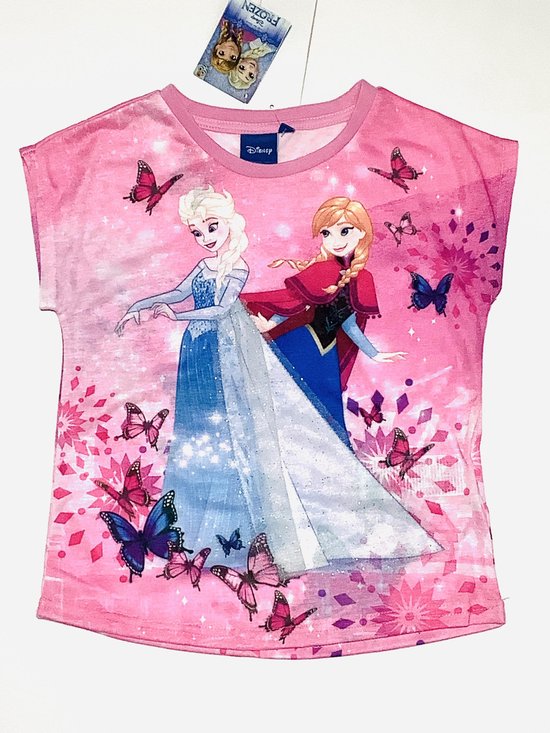 Disney Frozen t-shirt - vlinders - roze - maat 122/128 (8 jaar)