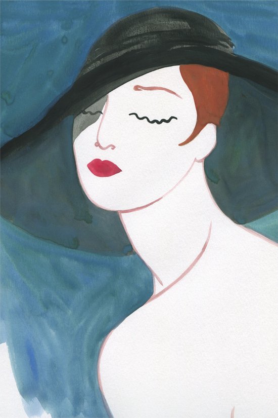 Poster Vrouw met hoed 13x18 cm